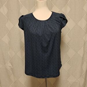 Adrianna Papell Navy Blue Textured Women's Top Ruffle Shoulder Size Small